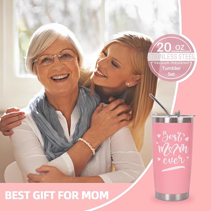 Best Mom Ever Gifts from Son Daughter, Happy Birthday Christmas Mothers Day Ideas Gift for Women Inspirational Thank You Present - 20 OZ Travel Coffee Tumbler
