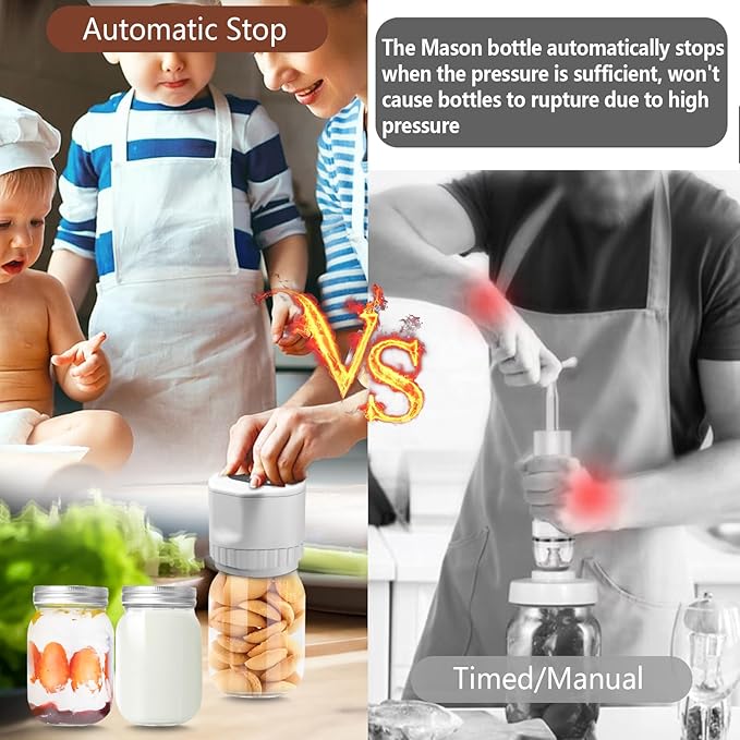 Mason Jar Vacuum Sealer, 80kPa Electric Mason Jar Vacuum Sealer Kit Auto Stop White Jar Sealer Vacuum Sealing Machine for Food Vacuum Storage with Wide and Regular Mouth Lids Can Opener Stickers