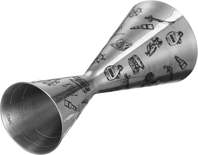 Double Cocktail Jigger Slim Style Measuring Jigger with Etched Pattern (Skull Rose)