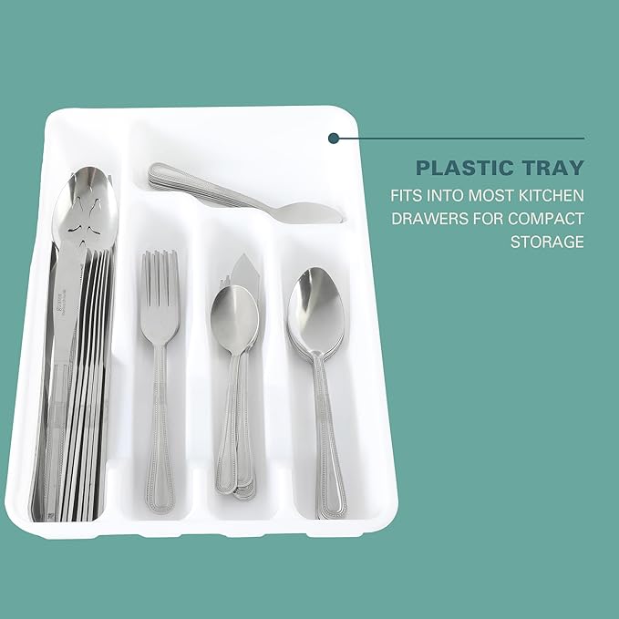 Gibson Home Aston 45-Piece Stainless Steel Flatware Set with Tray and Serving Utensils – Silverware Service for 8