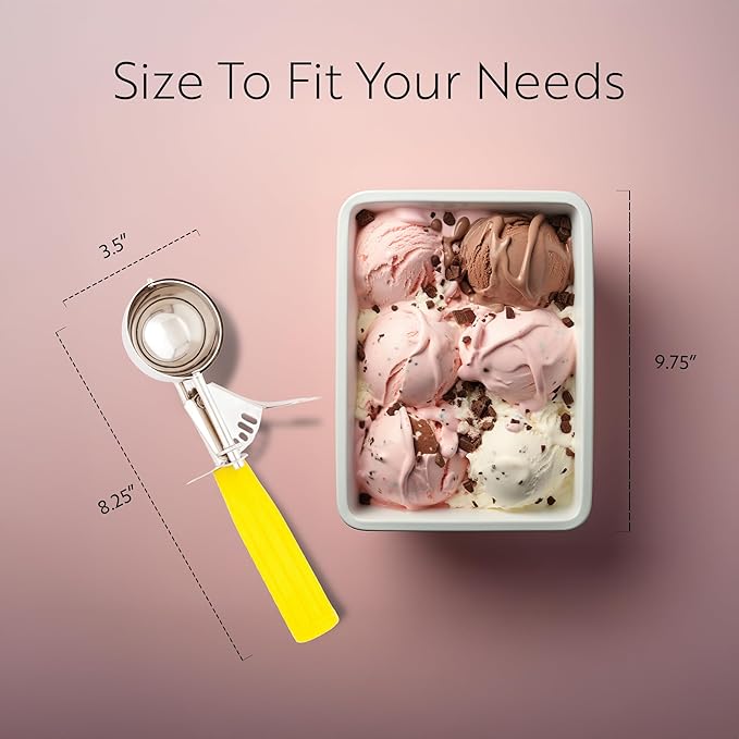 Restaurantware Met Lux 2 Ounce Portion Scoop 1 Trigger Release Cookie Scoop - With Yellow Handle Stainless Steel Disher For Portion Control Scoop Cookie Dough Cupcake Batter Or Ice Cream