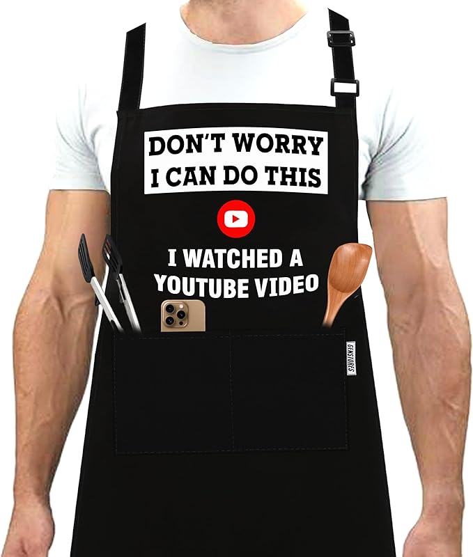 Funny Grilling Aprons for Men with Pockets BBQ Novelty Cooking Apron for Son Grandad Christmas Fathers Day Gift