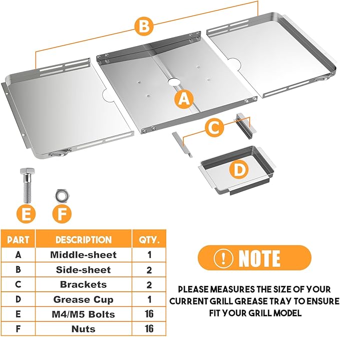 Gas Grill Grease Tray Replacement Parts, Adjustable Grease Tray with Catch Pan Stainless Steel Drip Pans Set (XL)
