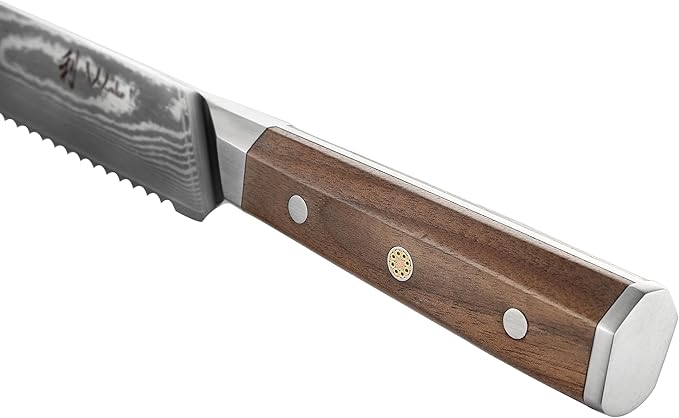 Wakoli HIK Full Tang Damascus Bread Knife – Serrated Kitchen Knife | 8-Inch Blade Made of 67-Layer Damascus Steel with VG10 Core | Walnut Wood Handle | Sharp, Durable, Gift Box Included