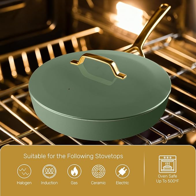 Gotham Steel Modern 11 Pc Ceramic Cookware Set, Elegantly Designed Pots and Pans Set Non Stick with Steamer, Induction Bottom, Premium Stay Cool Handles, Non Toxic PFOA Free, Oven & Dishwasher Safe