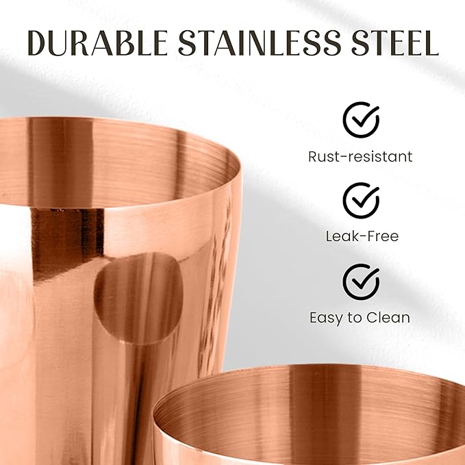 Mixology & Craft Cocktail Shaker Set - 11-Piece Bar Accessories Kit w/Weighted Boston Shaker, Strainer, Jigger, Muddler and More - Home Bartending Tools, Accessories for Bartender, Copper
