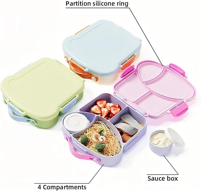 Lunch boxes for kids， Leakproof Bento box with Compartments - BPA-Free & Chemical Dye-Free, Suitable for children of all ages, Perfect for School Lunches, Picnics & Short Trips . (Taro Purple)