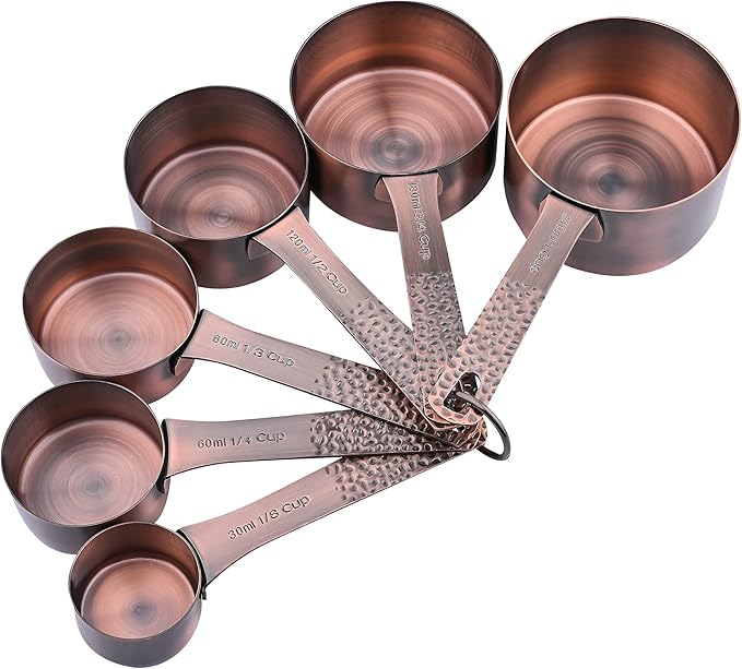 Copper Measuring Cups and Spoons Set 14, Stainless Steel Measuring Cups and Spoons set, Metal 6 Measure Cup and 7 Measure Spoon with 1 Leveler for Kitchen & Baking
