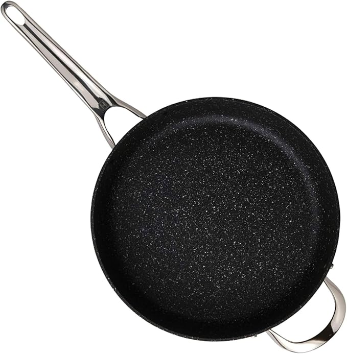 Starfrit The Rock Classic 11" (28cm) Non-Stick Deep Fry Pan with Helper Handle and Glass lid - Durable Forged Aluminum - Oven Safe - PFOA Free - Easy to Clean