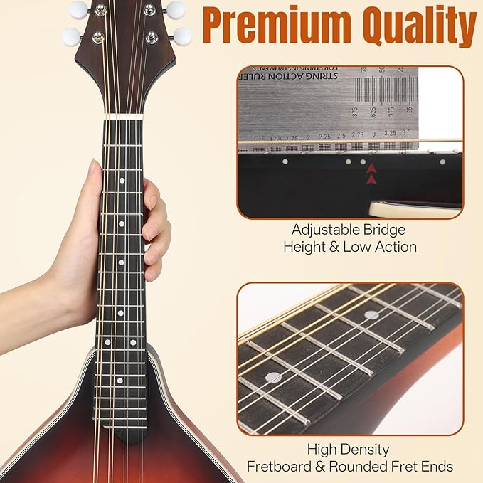 Mandolin Musical Instrument A Style, Acoustic Mandolins Instrument Kit Italian 8 String for Professional Beginners Adults Teens Youth Kids (A Style Acoustic Brown Sunset, 8 String)