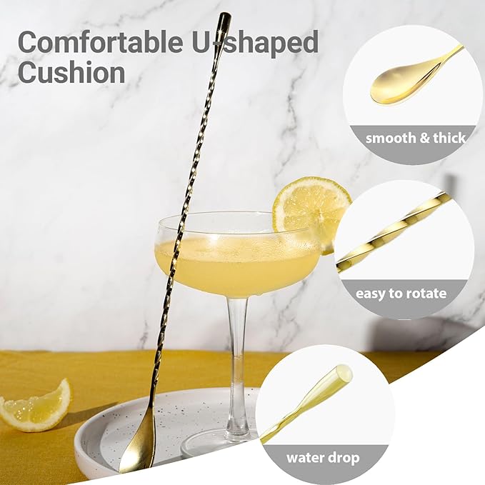 Cocktail Bar Tool Set Stainless Steel Includes Stirring Spoon, Hawthorne Strainer, Cocktail Jigger Bar Essential for Bartender