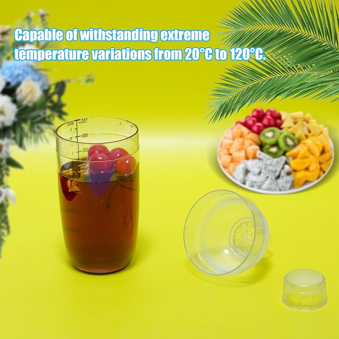 12 Pcs Plastic Cocktail Shaker with Scales and Strainer Top, Clear Drink Mixer Cup with Measurements for Tea, Coffee, Boba, and Milk, with 6 Cocktail Measuring Jiggers(700 Cc/ 24 oz)