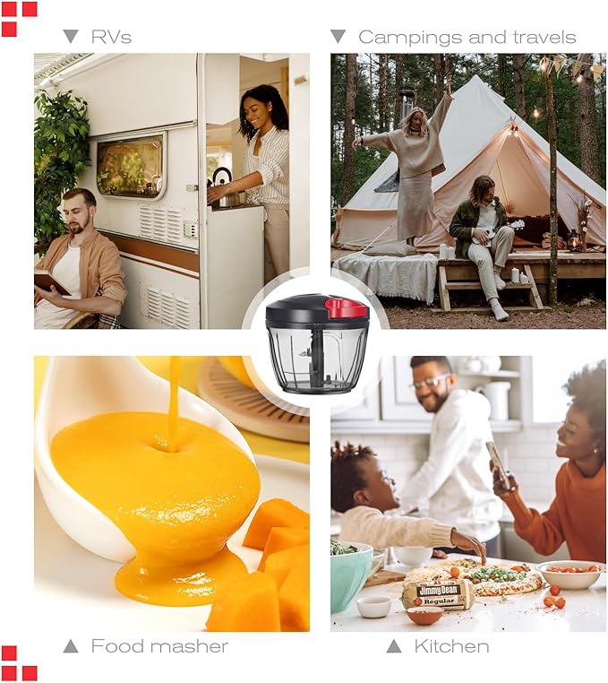 Ourokhome Manual Food Processor Vegetable Chopper, Portable Hand Pull String Garlic Mincer Onion Cutter for Veggies, Ginger, Fruits, Nuts, Herbs, etc., 650ml, Black