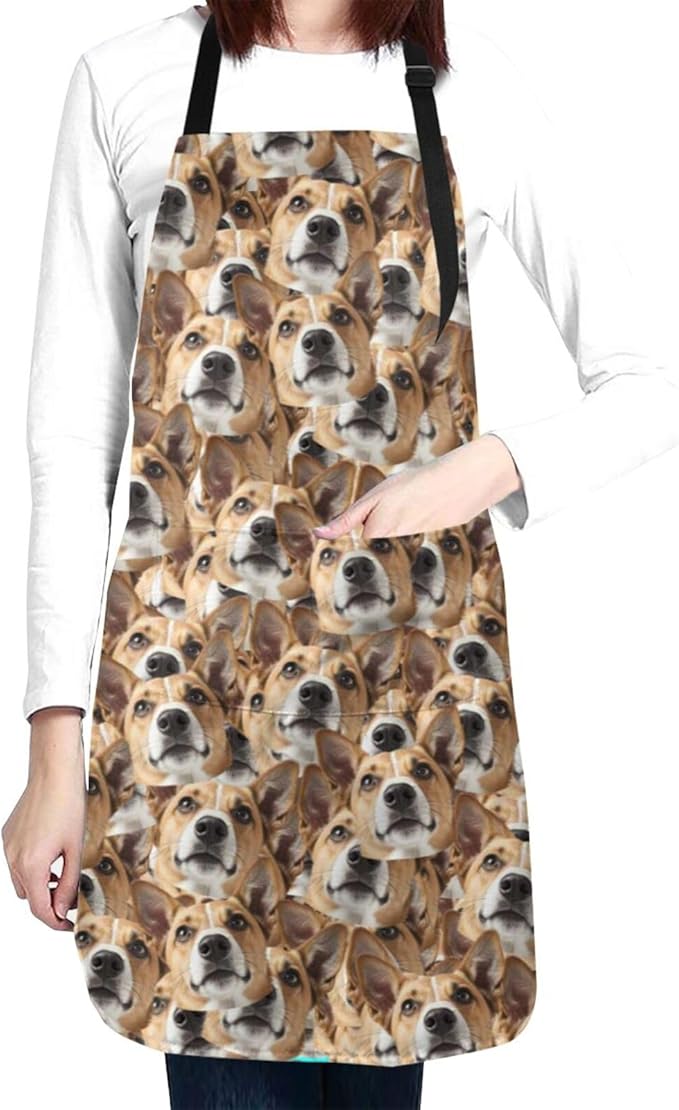 Custom Dog Face Apron for Men Women, Personalized Photo Bib Apron with Pockets, Customized Chef Aprons