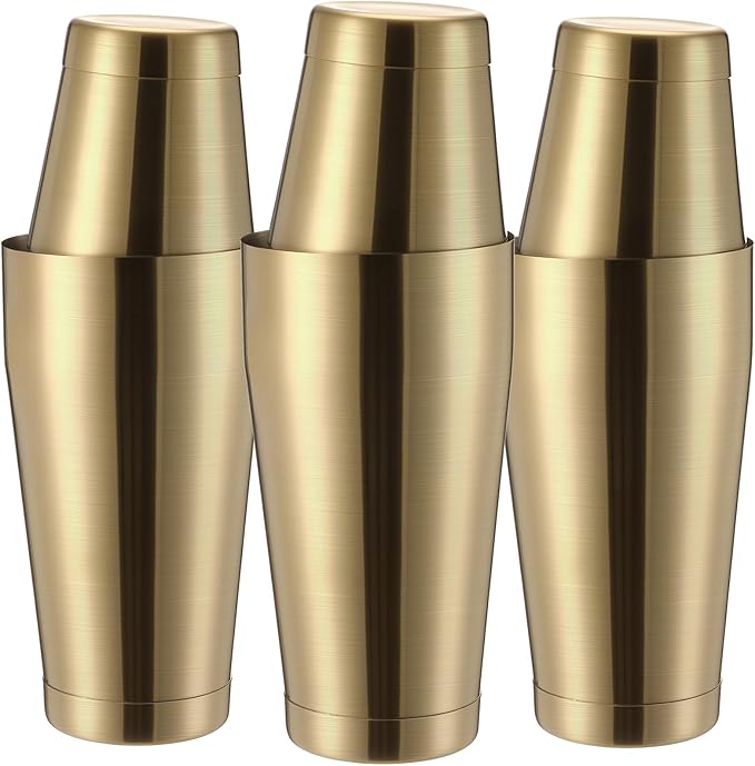 Sabary 6 Pcs Cocktail Shakers Professional Bar Shaker Boston Set Stainless Steel Martini Drink Mixer Basic Tool Weighted Shake Metal Can Cocktail Shaker Set, 18 Oz, 28 oz (Sanding Gold)