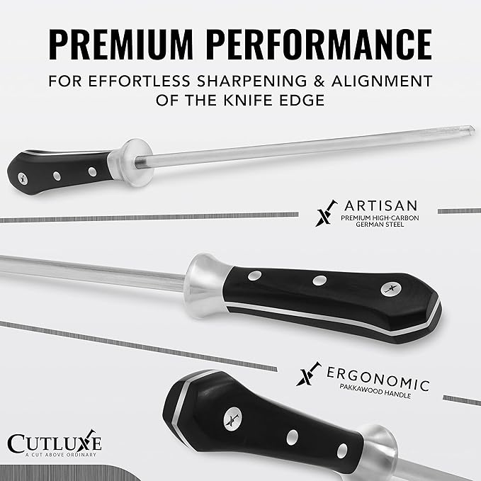Cutluxe Honing Rod, Knife Sharpener Rod – 10" Honing Steel – Ergonomic Handle Design, Grilling Gifts for Men – Artisan Series