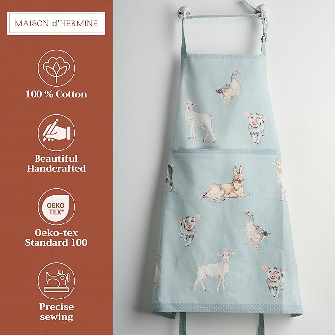 Maison d' Hermine 100% Cotton Apron for women with Pocket Kitchen Chef Apron for Men Cooking Gardening Server Waitress