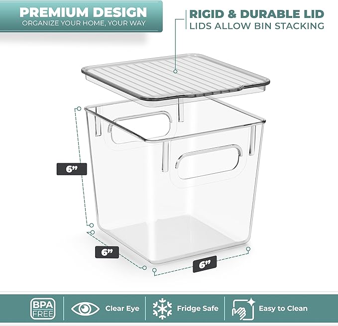 Sorbus 8-Pack Small Clear Plastic Storage Bins – Organizers for Kitchen, Pantry, Fridge, Cabinet & Refrigerator