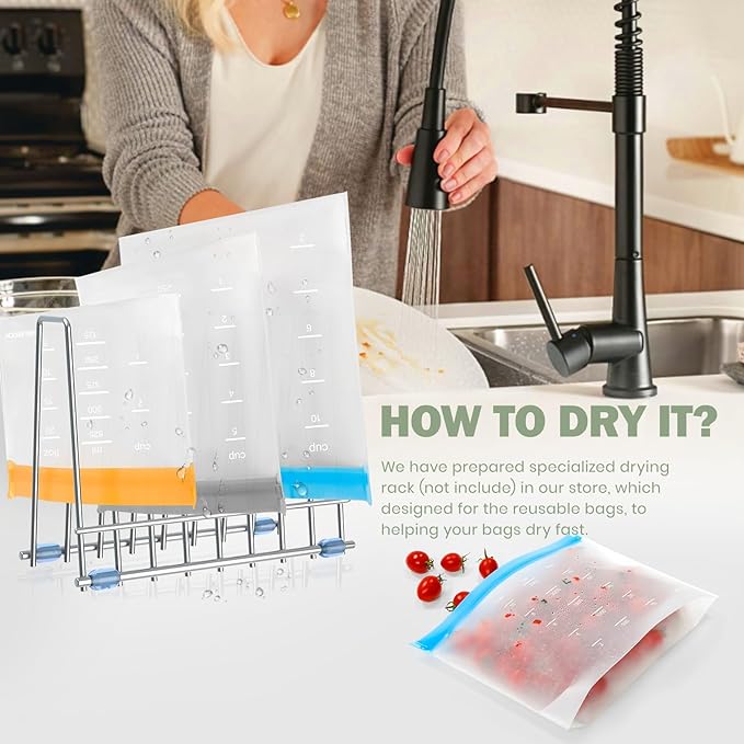 IDEATECH Reusable Bags Dishwasher Safe, BPA Free Reusable Gallon Freezer Bags, Stand Up Leakproof Food Storage Bags for Marinate Meats, Salad Fruit, Vegetables, Home Organization -Gray 6 Gallon