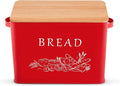 P&P CHEF Bread Box for Kitchen Counter, Metal Bread Storage Bin with Wooden Cutting Lid, Large Capacity for Holding 2+ Loaves, Retro Modern Style, Size 13” x 7.2” x 9.7”, Red