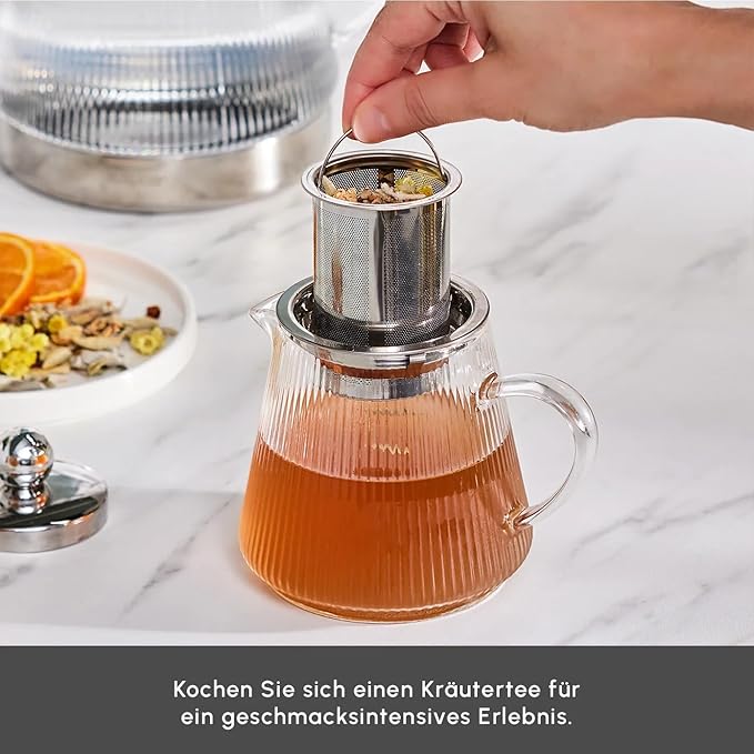 Karaca Keops Turkish Teapot with Infuser and Lid (450 ml Tea Pot & 1500 ml Induction Kettle) - Borosilicate Glass Teapot Set for Stovetops - Clear Tea Maker with 10-15 Cups Capacity