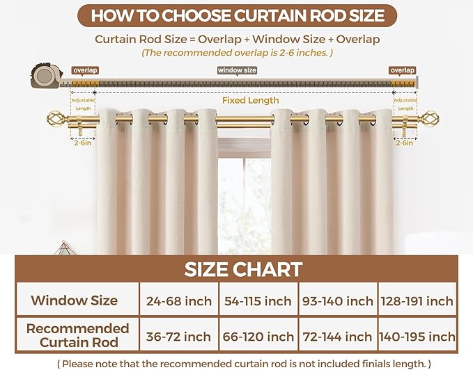 KAMANINA 1 Inch Double Curtain Rods 66 to 120 Inches (5.5-10 Feet) Telescoping Heavy Duty Drapery Rods for Windows 54 to 115 with Twisted Cage End, Warm Gold