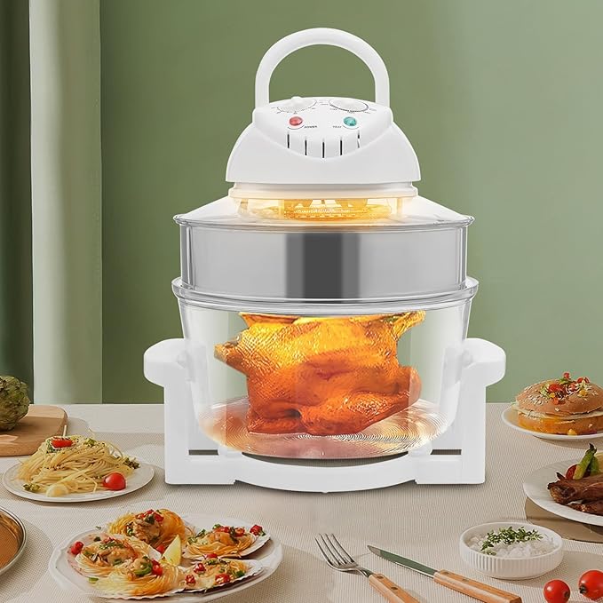 17L Glass Turbo Air Fryer, 1200W-1400W Electric Oven, Automatic Power Off/Knob Control, 360° Viewable Airy Fryer 110V for Baking, Frying, Roasting, Steaming