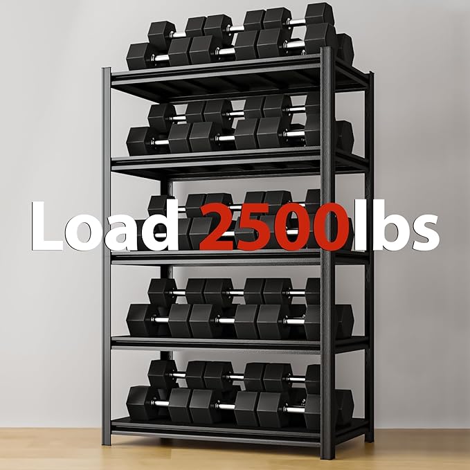 35" W Father&I 5-Shelf Industrial Adjustable Heavy-Dudy Tall Metal Garage Storage Shelves Shelving Units/Steel Wire Rack System (Commercial) for Basement/Shop, 72" H*35" W*15.7" D, Black