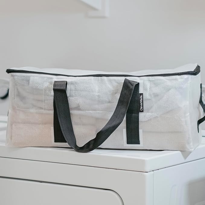 CleverMade Foldable Storage Container Bags, Pack of 2 Heavy Duty Plastic Reusable Oversized Packing, Under Bed or Duffel Storage Bins for Dorm Room Home Utility Laundry Grocery Shopping Travel