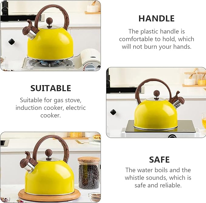 Vilihkc Whistling Stainless Steel Tea Kettle with Wood Grain Anti Heat Handle,2.6 Quart/2.5 Liter Stainless Steel Tea Kettles,Loud Whistling for Tea,Coffee,Gas Electric Applicable