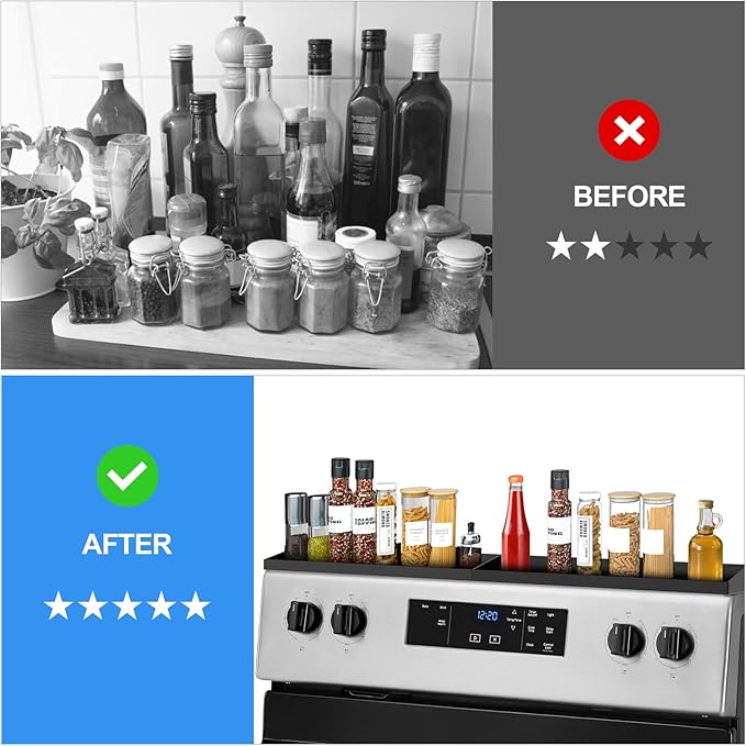 30" Magnetic Stove Top Shelf Spice Rack,2 Pack 15" kitchen Seasoning Organizers Storage Gadgets Spice Rack Over The Stove Shelf Metal (Black-2 Pack 15")
