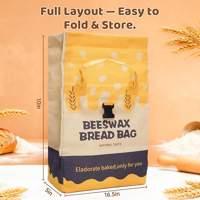 2 Pack Beeswax Bread Bags for Sourdough Homemade Bread, 17 x 13 inch Reusable Organic Linen Food-Safe Storage Bag to Keep Loaves Fresh Longer