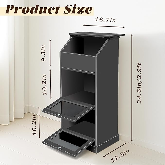 Potato Storage Bin, 3-Tier Potato and Onion Storage Bin with Lid, Wooden Bread Box for Fruit and Vegetable,Food Storage Containers for Kitchen Pantry (Black)