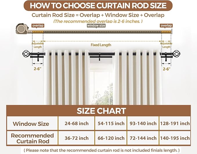 KAMANINA 1 Inch Double Curtain Rods 66 to 120 Inches (5.5-10 Feet) Telescoping Heavy Duty Drapery Rod for Windows 54 to 115 with Twisted Cage Finials, Black