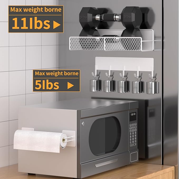 Magnetic Spice Rack for Refrigerator, 10 Pack 100% Metal Strong Magnet Shelf, Moveable Spice Organizer W/ Adjustable Paper Towel Holder, Hook Rack & Utensil Caddy, Home Kitchen Laundry Storage, White