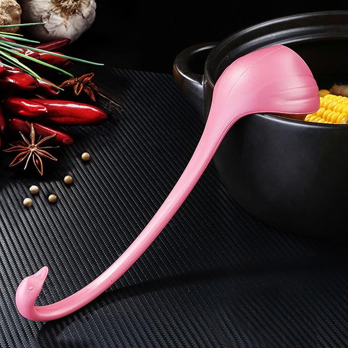 Swan Shaped Soup Ladle, Practical PP Material Long Handle Soup Spoon with Tray Lightweight Large Capacity Swan Shaped Soup Ladle for Home Kitchen (Pink)