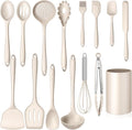 15-Piece Kitchen Cooking Utensils Set with Holder, Homikit Heat Resistant Food Grade Silicone Kitchen Utensils include Slotted Spatula Ladle Turner for Nonstick Cookware, Dishwasher Safe- Khaki