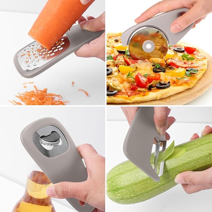 2PC, 5-in-1 Kitchen Gadget Set, Peeler Can Opener Garlic Grater Cake Cheese Shredder, Stackable Cooking Tools for Small Kitchen Space Saving, 5.04 x 1.65 x 2.95 Inches