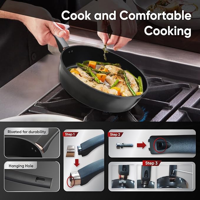 Sunhouse 10 inch Ultra Titanium Nonstick Coating Aluminum Pan with 4-Layer Non-stick Coating, Non-Toxic, PTFE PFOA & PFAS Free, Stay-Cool Handle, Compatible with All Stovetops