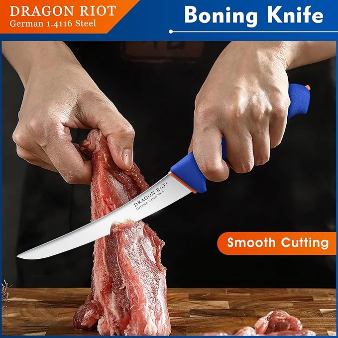 DRAGON RIOT Carving Knife Set for Meat 6 Inch Curved Beef Brisket Trimming and Boning Knife and 10 Inche Meat Slicing Knife Bundle