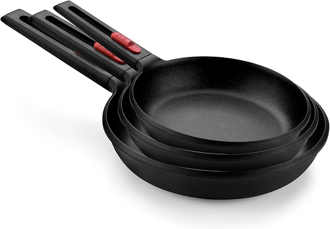 BRA COOKWARE Infinity 3-Piece Nonstick Frying Pan Set | 8, 9.5 & 11 Inch Cast Aluminum Skillet Set | PFOA/PFAS Free Fry Pans | All Cooktops incl. Induction | Oven Safe Searing Skillets