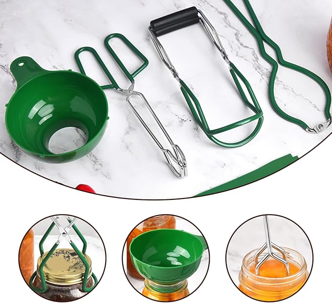 7PCS Canning set,Canning Kit with Canning Tongs Jar Lifter,Canning Tongs,Can Opener,Funnel For Canning,Steamer Rack,Lid Lifter Bubble Popper(Green)