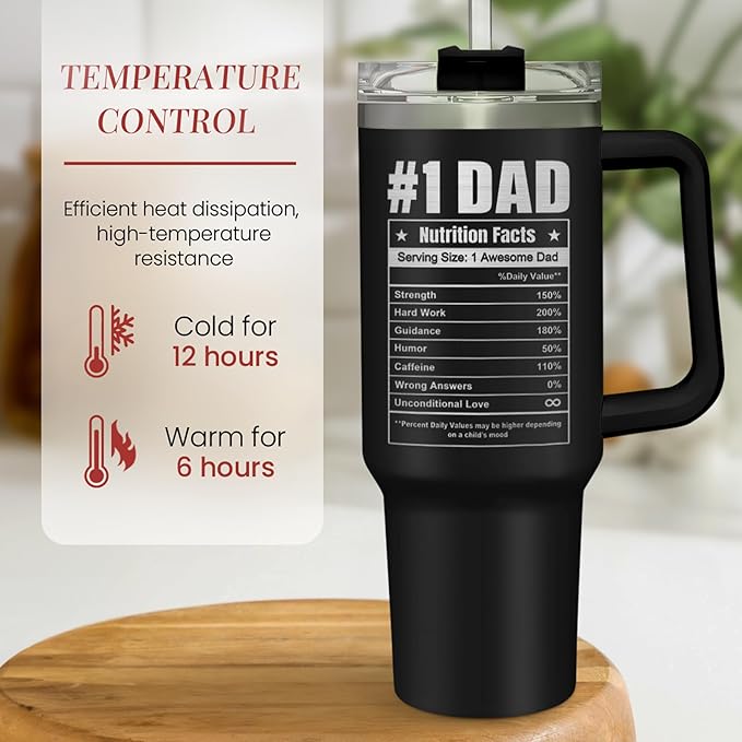 SANDJEST Best Dad Ever Tumbler 40Oz, Gifts for Dad for Christmas Birthday Valentine Fathers Day, Dad Coffee Cup Stainless Steel Insulated Tumblers with Lid & Straw, Dads Gift from Daughter Son