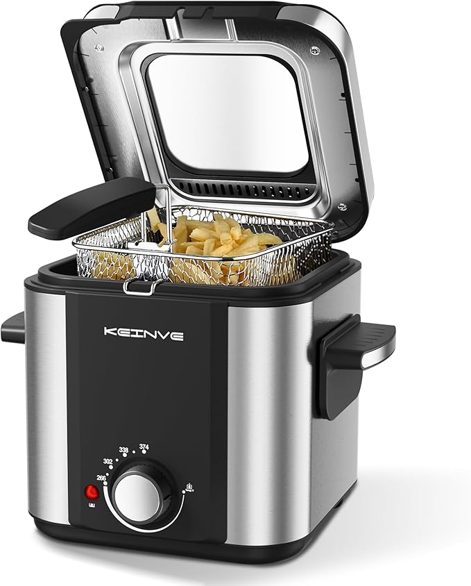 Electric Deep Fryer, 1.5 Liters Oil Capacity, Small Deep Fryer with Basket, Cool Touch Sides, Nonstick