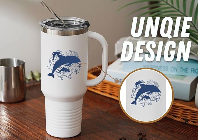 Onebttl Dolphin Gifts for Women, 40 oz Insulated Stainless Steel Wine Tumbler with Lid and Straw, Dolphin Gifts For Christmas