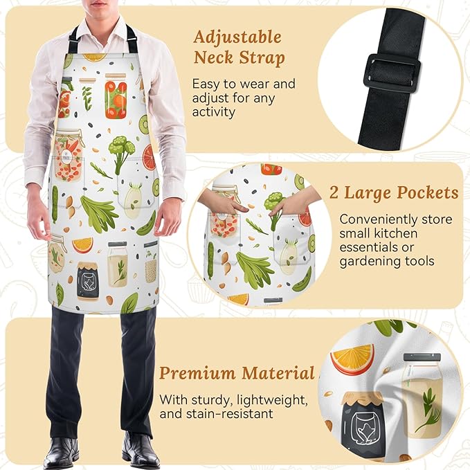Kitchen Apron with Pockets,Adjustable Aprons for Women Men,Waterproof Chef Aprons for Cooking,BBQ,Gardening
