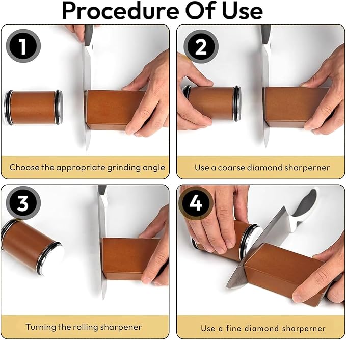 Rolling Knife Sharpener Kit - Magnetic knife sharpener with Diamond Grit 400/1000 & Angles 15° & 20°, Razor sharp Edges, Multipurpose Rolling Sharpener for Kitchen Knives, Pocket Knives, Chef's Knive