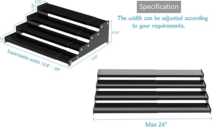 Expandable 4-Tier Step Spice Rack Organizer for Kitchen Cabinet Modern Design and Non Skid Space Saving Storage Shelf for Countertop Cabinets Pantry (1Pack/Gun-Grey)