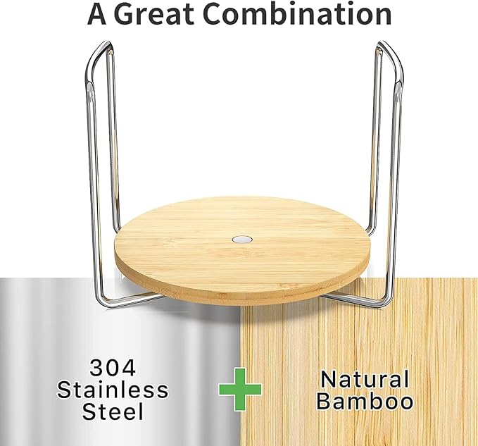 Plate Holder for Kitchen Drawers - Bamboo Dish Racks for Kitchen Counter 2Pcs Small - Adjust 6.75" to 8" Stainless Steel Plate and Bowl Organizer for Cabinet, RV, Countertop