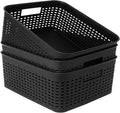 Soddeph Plastic Storage Baskets for Cabinets, Household Pantry Organization with Handle,Organizer Bins for Room,Bathrooms,Under-Sink,Kitchen (Black, M-3PACK)